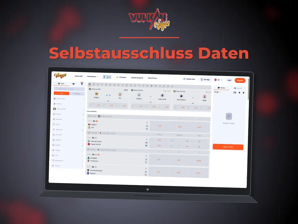 Vulkan vegas - Selbstausschluss Daten